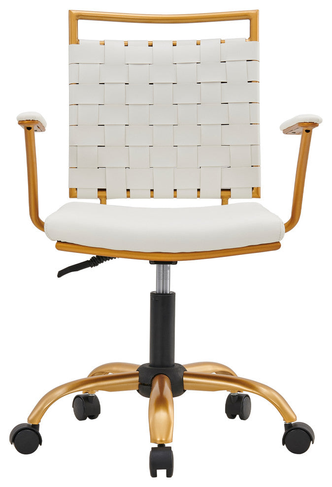 LUXMOD Classy Goldtone Adjustable Swivel Ergonomic Desk Chair, White