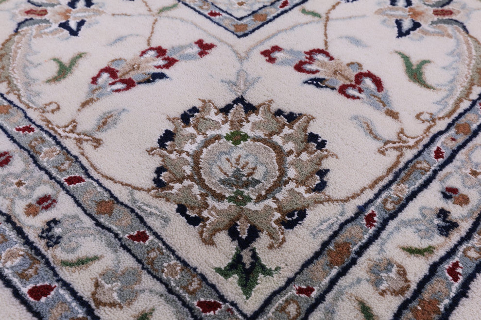 8' Square Wool and Silk Persian Nain Hand Knotted Rug Q9340