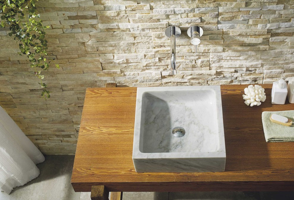 Virtu USA Mya Natural Stone Bathroom Vessel Sink, Bianco Carrara Marble