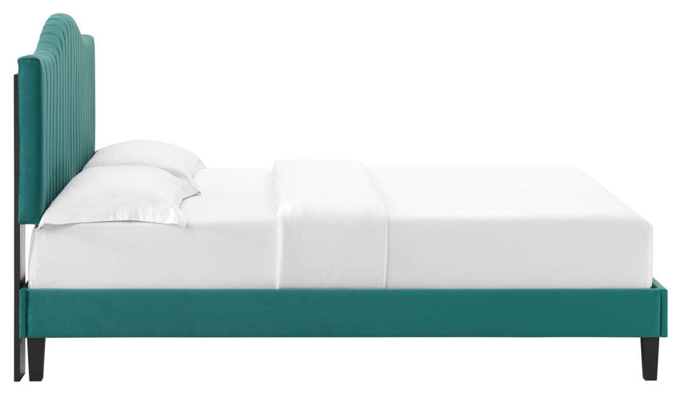 Juniper Channel Tufted Performance Velvet Full Platform Bed, Teal
