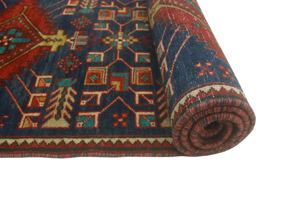 Fine Vintage Distressed Churchil Navy/Red Runner, 2'7x13'9