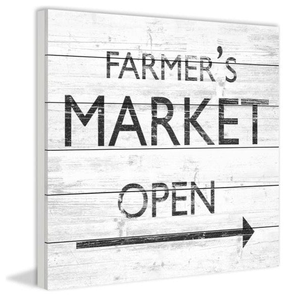 "Market Is Open" Painting Print on White Wood, 32"x32"
