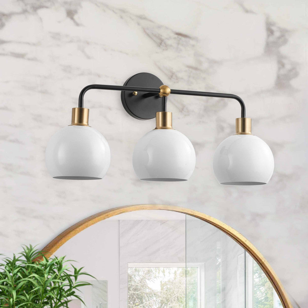 Modern Black 3-Light Bathroom Vanity Light with White Metal Shades