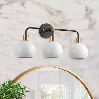Modern Black 3-Light Bathroom Vanity Light with White Metal Shades