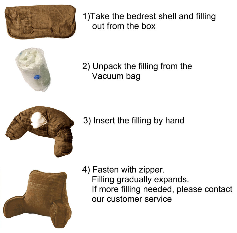 Textured Velvet DIY Bed Rest Cover and Inserts, Tobacco Brown, 20"x18"x17"
