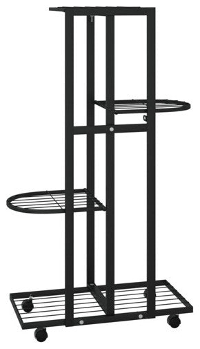 vidaXL 4-Floor Flower Stand with Wheels Decorative Plant Shelf Stand Black Iron