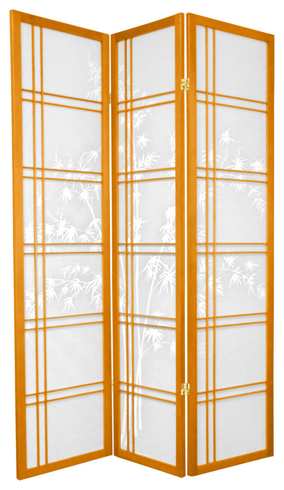 6' Tall Double Cross Bamboo Tree Shoji Screen, Honey, 3 Panels