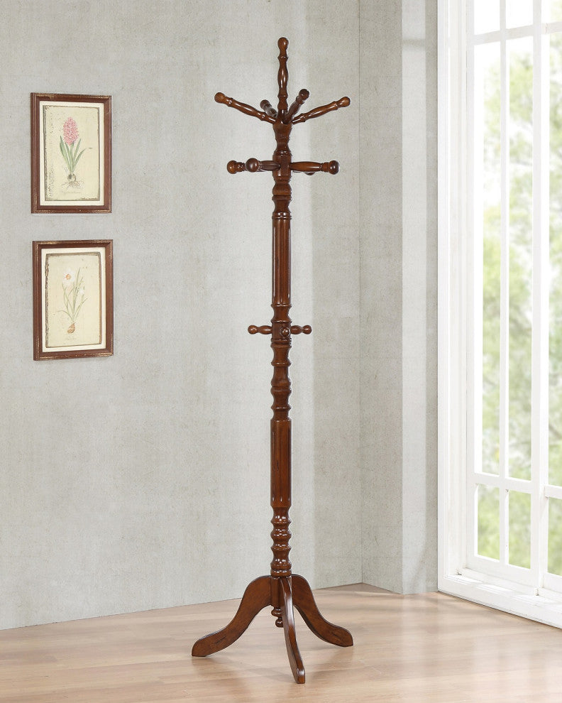 Wood Coat Rack with 11 Hooks, Golden Brown