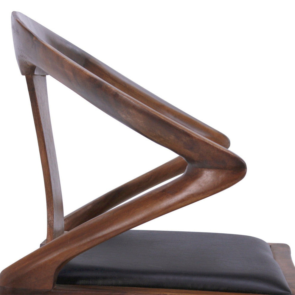 Isosceles Dining Guest Chair Solid Walnut Black Leather Seat MCM