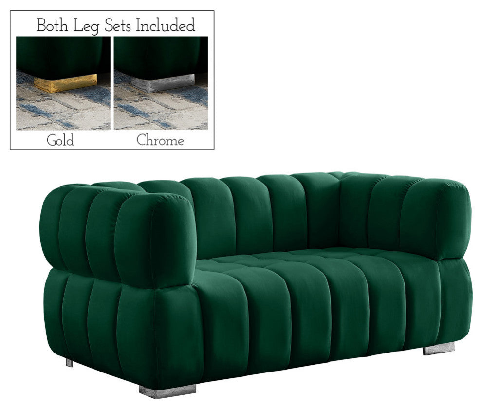 Gwen Velvet Upholstered Chair, Green, Loveseat