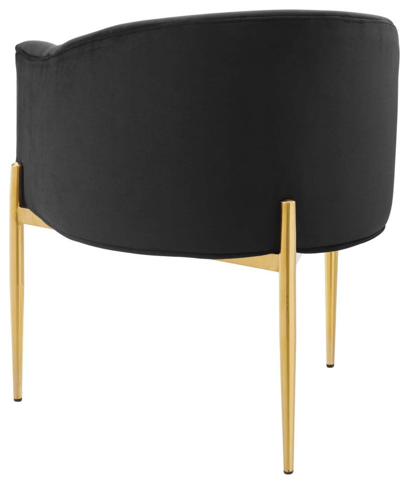 Tufted Accent Chair, Set of 2, Velvet, Metal, Black, Modern, Lounge Hospitality