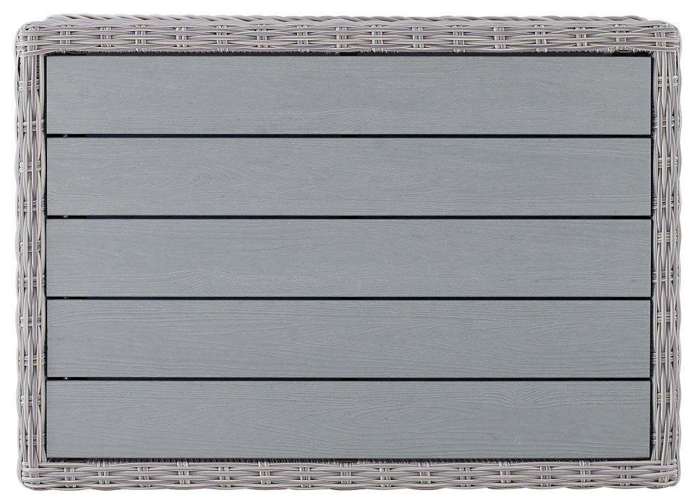 Lounge Coffee Table, Rectangular, Rattan, Wicker, Gray, Modern, Outdoor