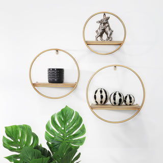 3-Piece Metal and Wood Wall Shelves, Bronze