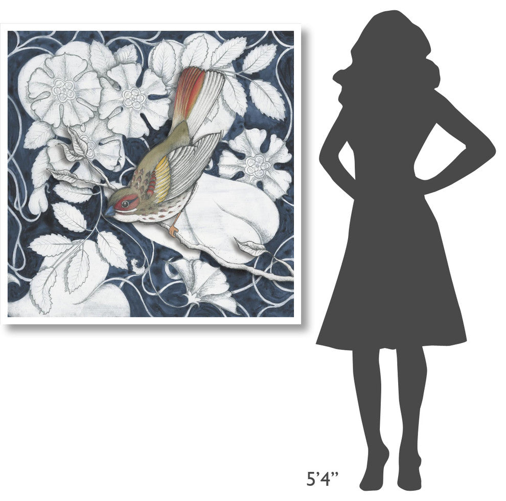 "Arts and Crafts Bird Indigo II" Digital Paper Print by Elyse DeNeige, 42"x42"