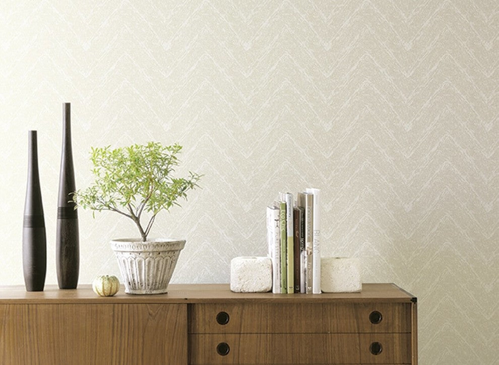 Natural Faux 2, Modern Geometric Stone Wood Rustic Wallpaper, Cream, Sample
