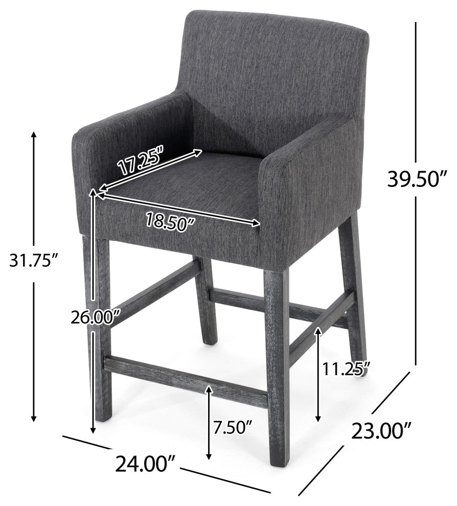 Chaparral Contemporary Fabric Upholstered Wood 26" Counter Stools, Set of 2, Charcoal/Gray