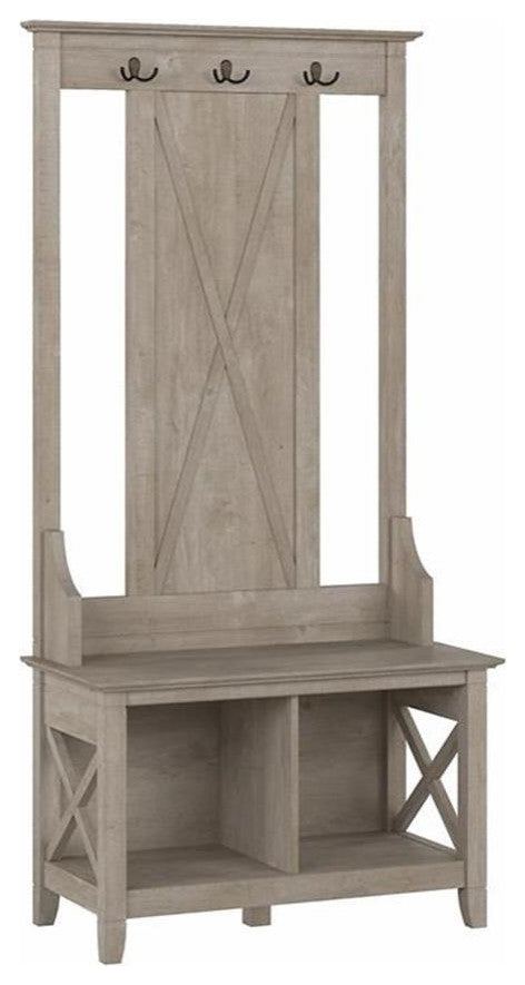 Key West Hall Tree with Shoe Storage Bench in Washed Gray - Engineered Wood