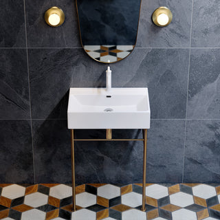 Claire 24" Ceramic Console Sink White Basin Gold Legs, Brushed Gold
