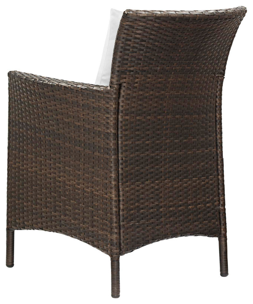 Side Dining Chair and Table Set, Rattan, Wicker, Brown White, Modern, Outdoor