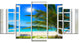 "Window Open To Beach With Palm" Seashore Wall Art, 5 Panels, 60"x32"
