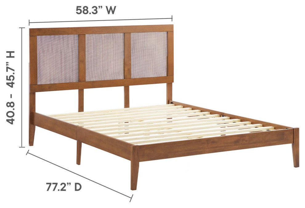 Sirocco Rattan and Wood Full Platform Bed, Walnut