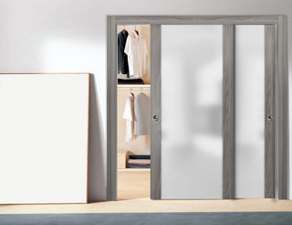 Closet Glass Bypass Doors 64 x 84 & Hardware | Planum 4114 Ginger Ash |