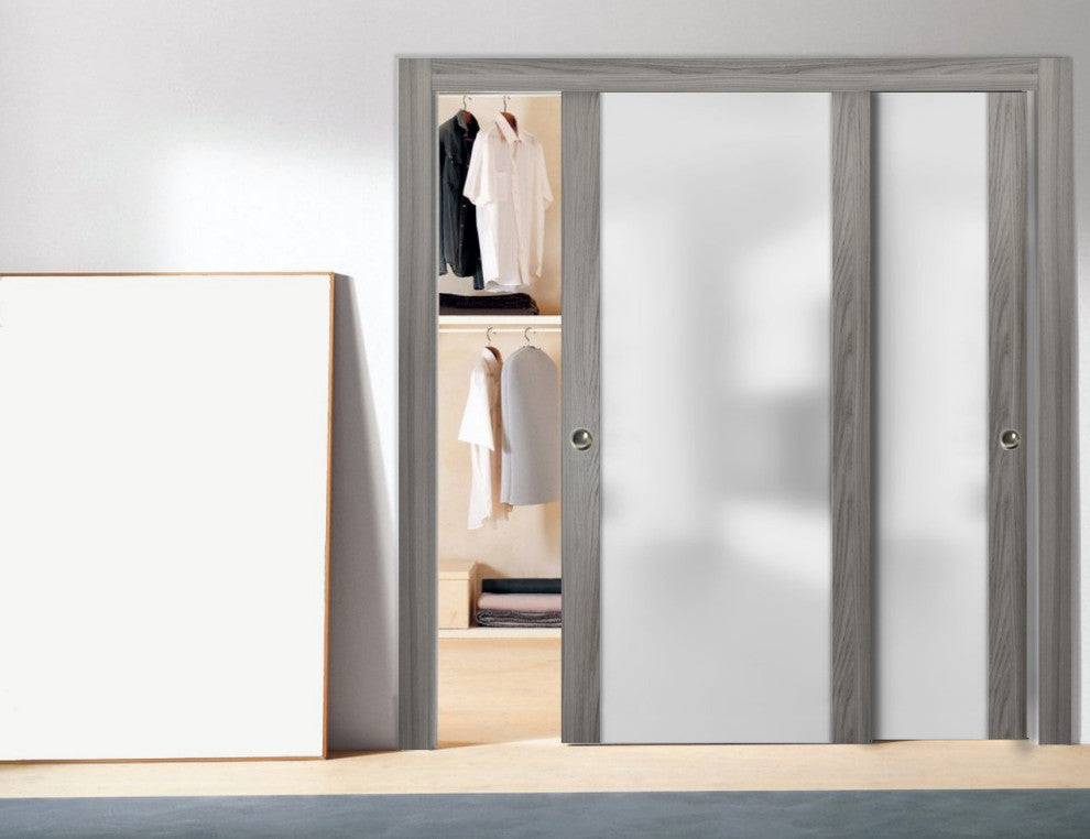 Closet Glass Bypass Doors 64 x 84 & Hardware | Planum 4114 Ginger Ash |