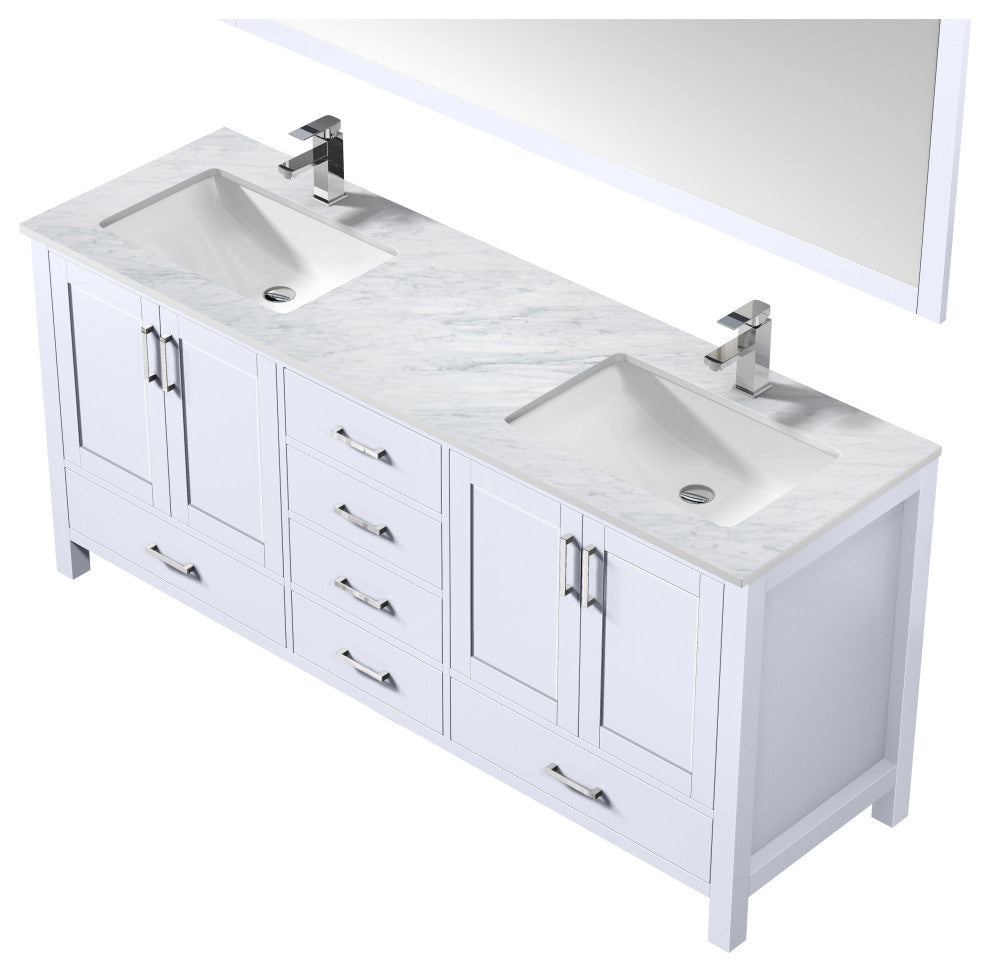 Jacques 72" White Double Vanity Set with White Carrara Marble Top