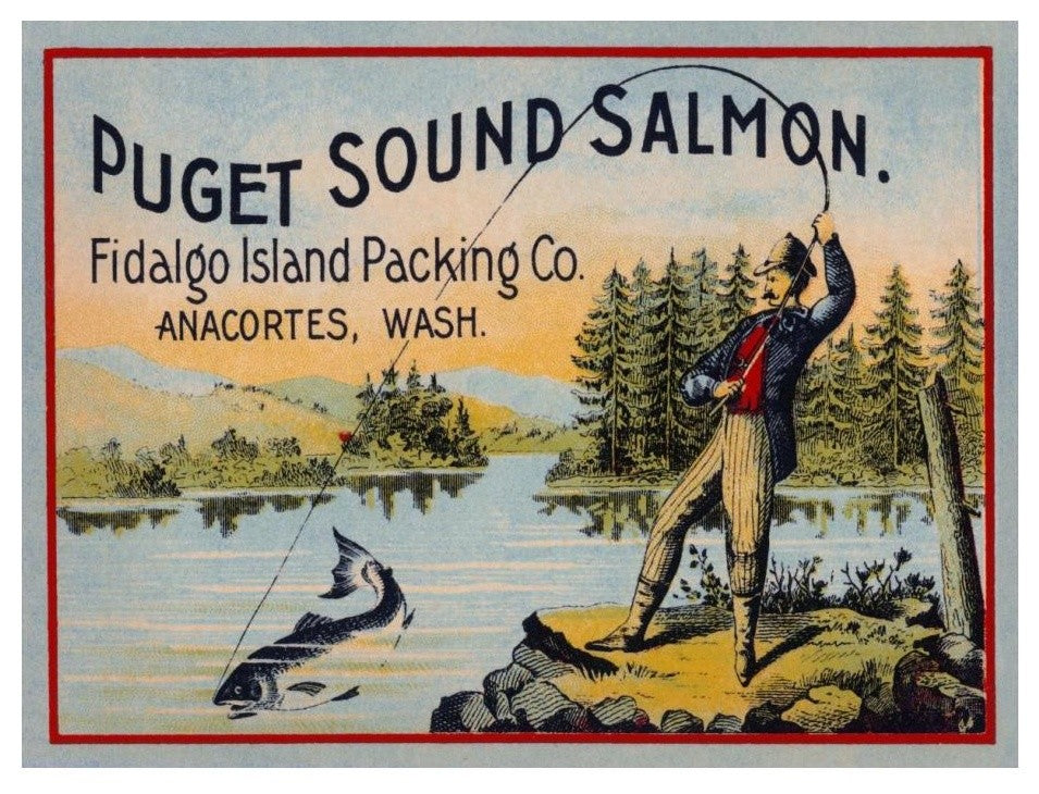 "Puget Sound Salmon - On the Fly" Digital Paper Print by Retrolabel, 24"x19"