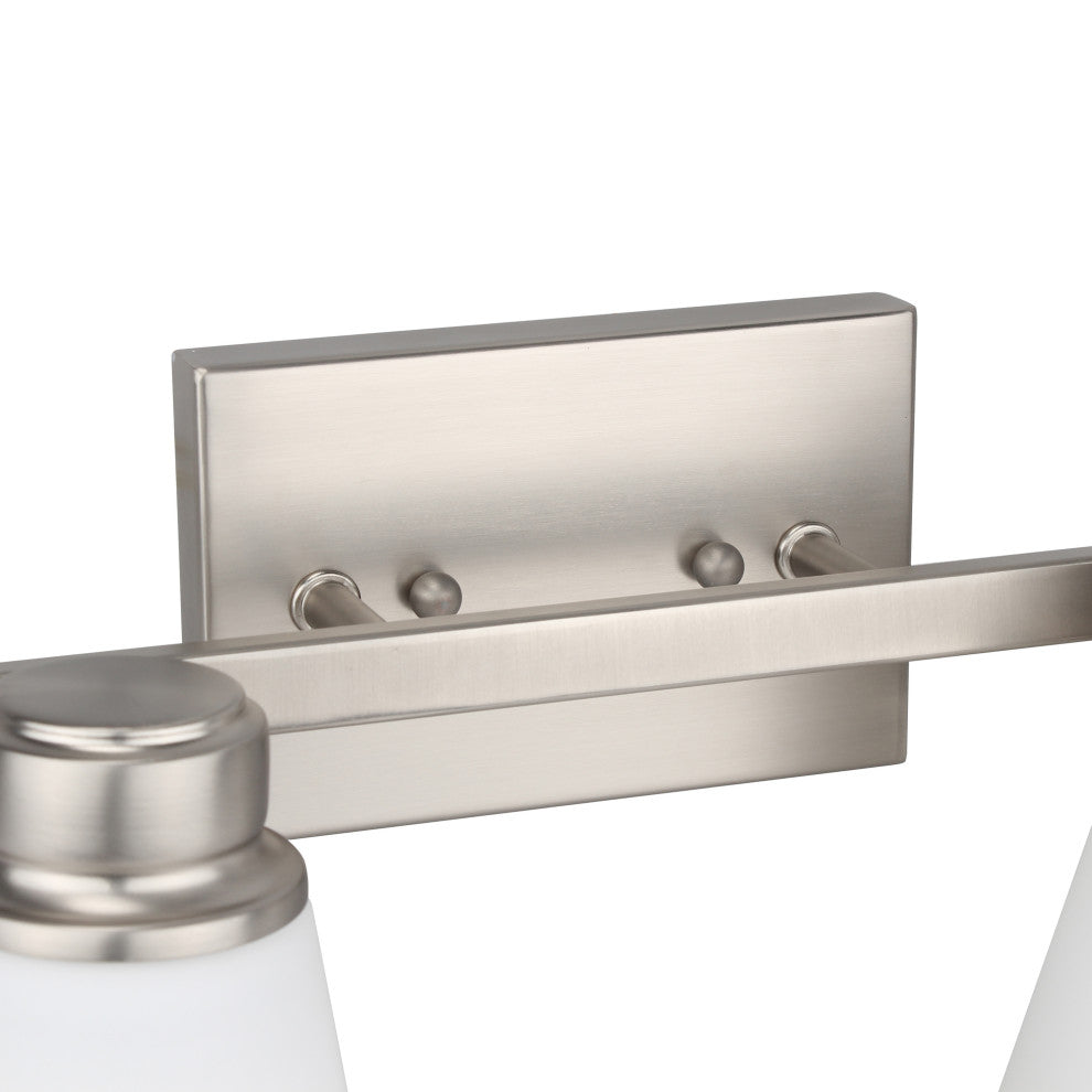 Jordan 2-Light Vanity Light, Satin Nickel With Frosted White Glass Shades