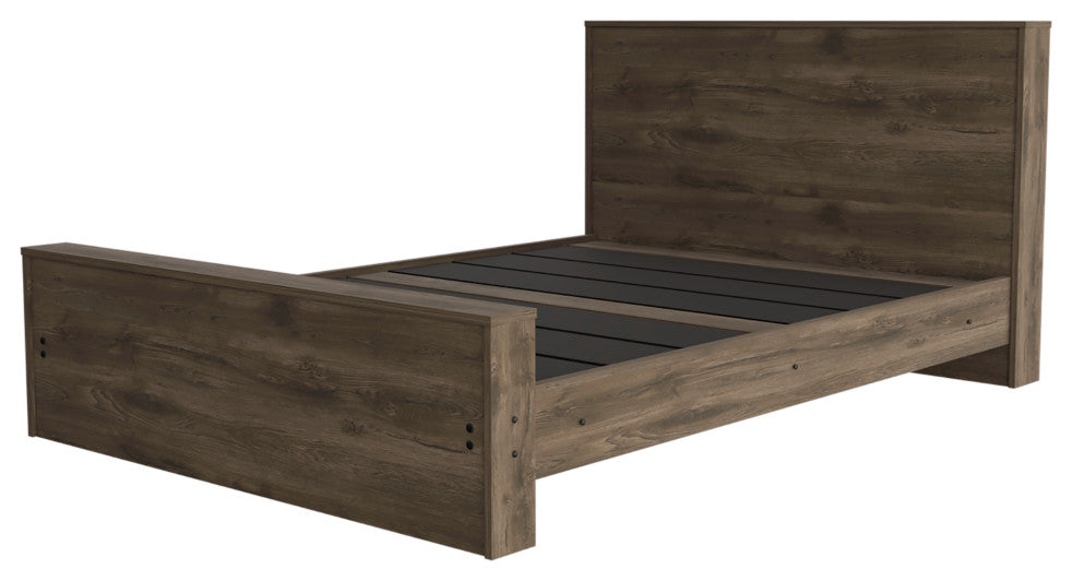 Braga Full Size Bed Base with Headboard, Dark Brown