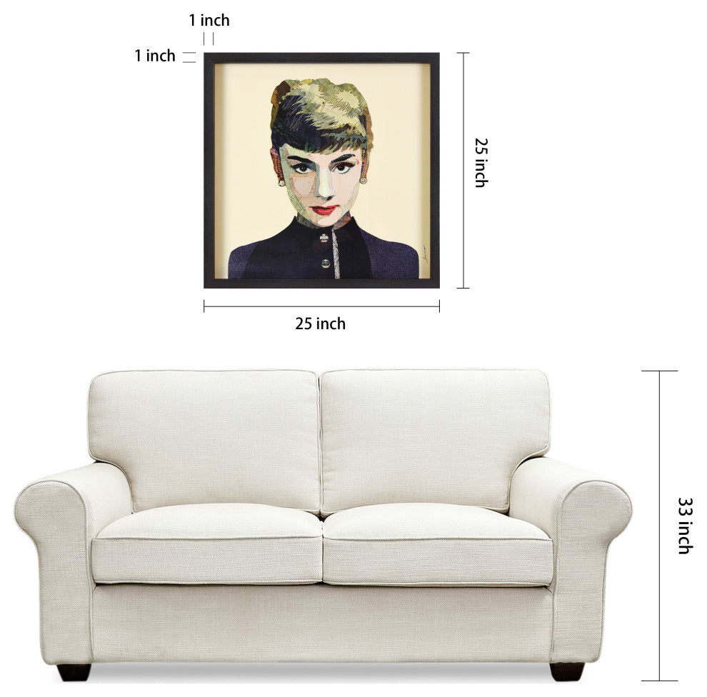 Audrey Handmade Collage Framed Graphic Wall Art Under Glass Signed by Alex Zeng