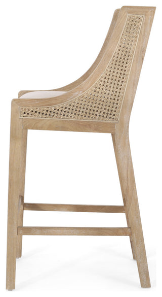 Oneida Rustic Fabric Upholstered Wood and Cane 30 inch Barstools, Set of 2, Beige