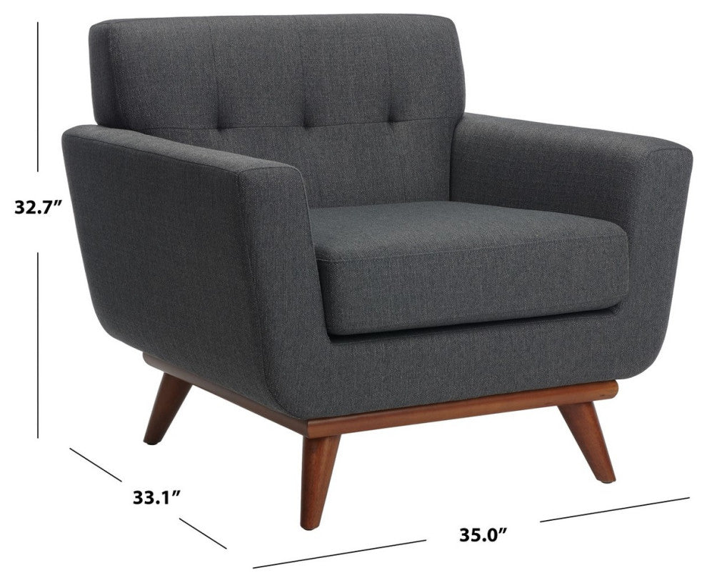 Safavieh Couture Opal Linen Tufted Arm Chair, Slate Grey