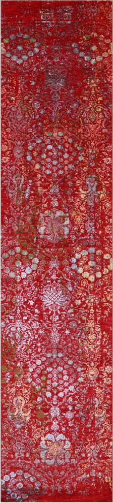 2' 7" X 12' 1" Runner Modern Handmade Wool and Silk Rug Q11819