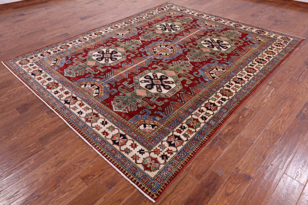 8' 1" X 10' 1" Super Kazak Geometric Handmade Wool Rug Q10535