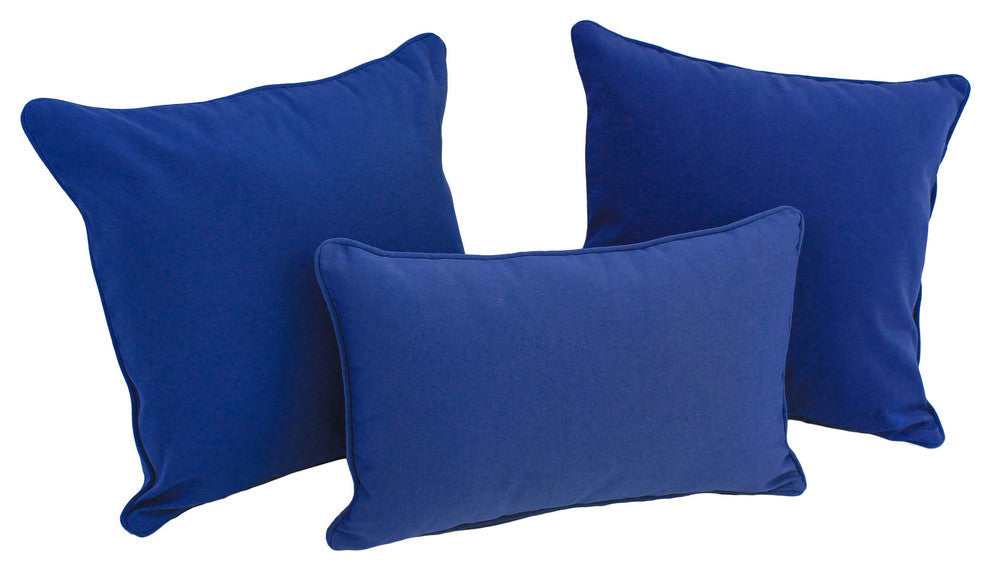 Solid Twill Throw Pillows With Inserts, 3-Piece Set, Royal Blue