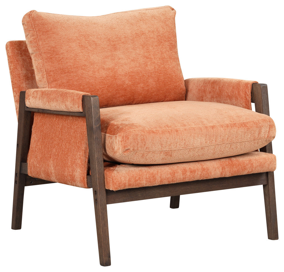 GDF Studio Mid-Century Modern Velvet Accent Chair, Rubber Wood Frame, Orange