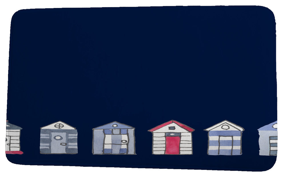 Nantucket Beach Huts Geometric Print Bath Mat, Navy, 21"x34"