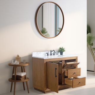 Vanity Art Bathroom Vanity With Sink, Tan, 42" Single, Arabescato White Engineered Marble Top