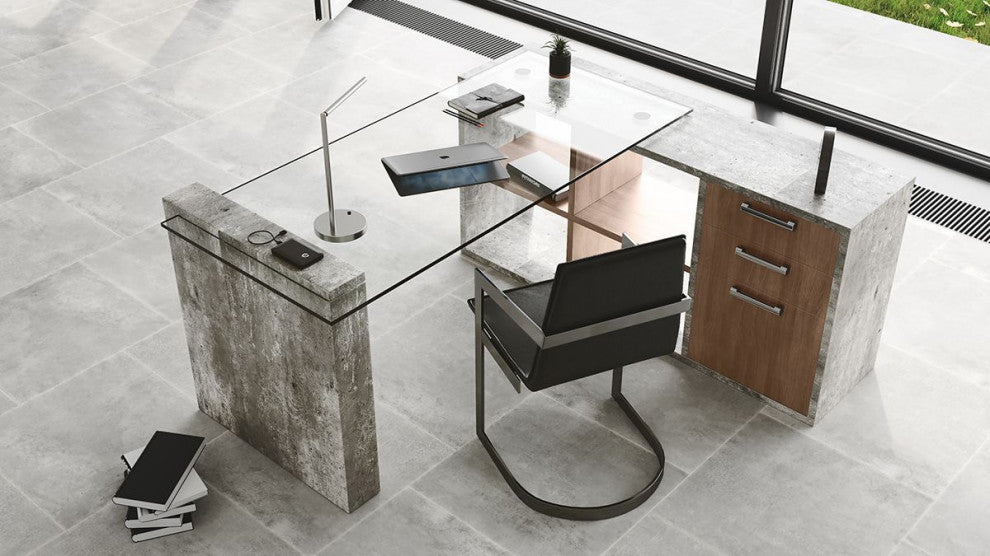 Nova Domus Boston Modern Glass and Concrete Reversible Desk