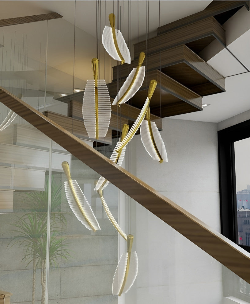 Cagnes-sur-Mer | Crystal Gold Leaves Pendant Chandelier, 4 Leaves