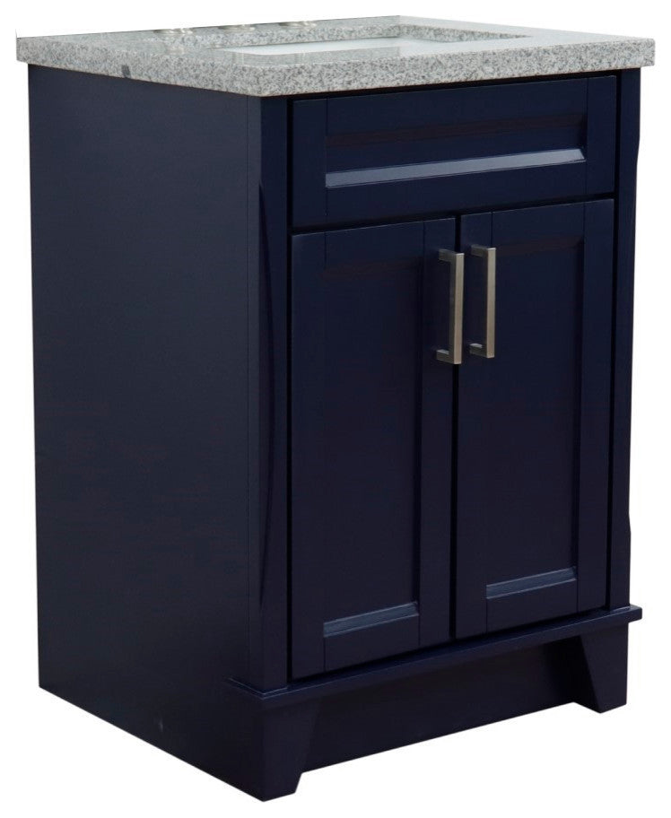 25" Single Sink Vanity, Blue Finish With Gray Granite And Rectangle Sink