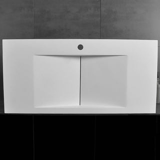 Wall-Mount Floating Sink Solid Surface Stone Resin Bathroom V-Shaped, Matte White