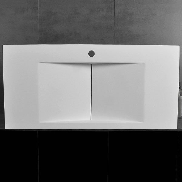 Wall-Mount Floating Sink Solid Surface Stone Resin Bathroom V-Shaped, Matte White