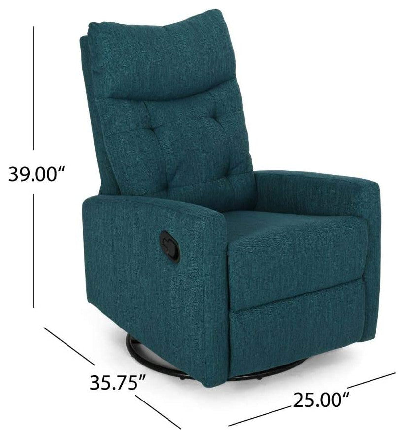 Contemporary Recliner, Glider Push Back Design and Comfortable Seat, Teal