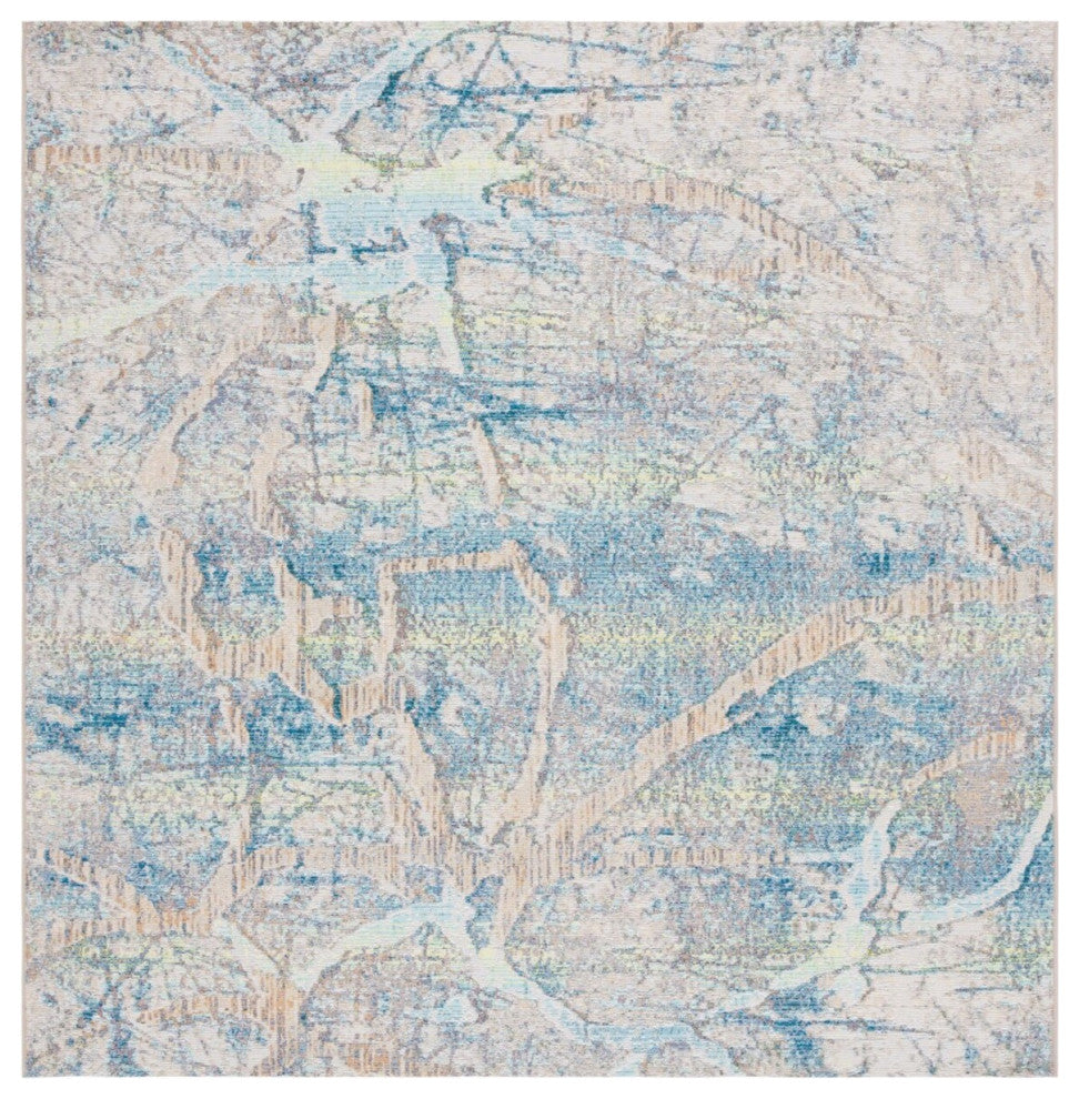 Safavieh Barbados Collection Indoor-Outdoor, BAR548 Rug, Ivory/Blue/Green, 6'6" Square