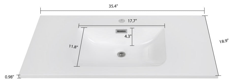 35" Solid Surface Resin Streamline K-1706-35 Vanity Top