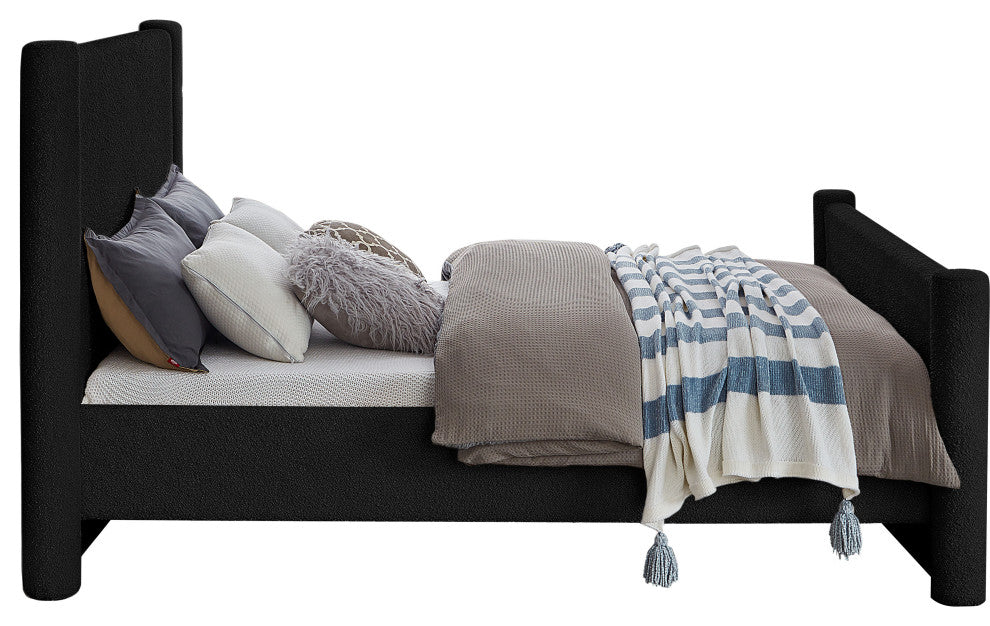 Elias Upholstered Bed, Black, Queen, Boucle Fabric