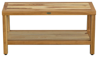 HomeRoots Large Rectangular Teak Bench With Shelf, Natural Finish